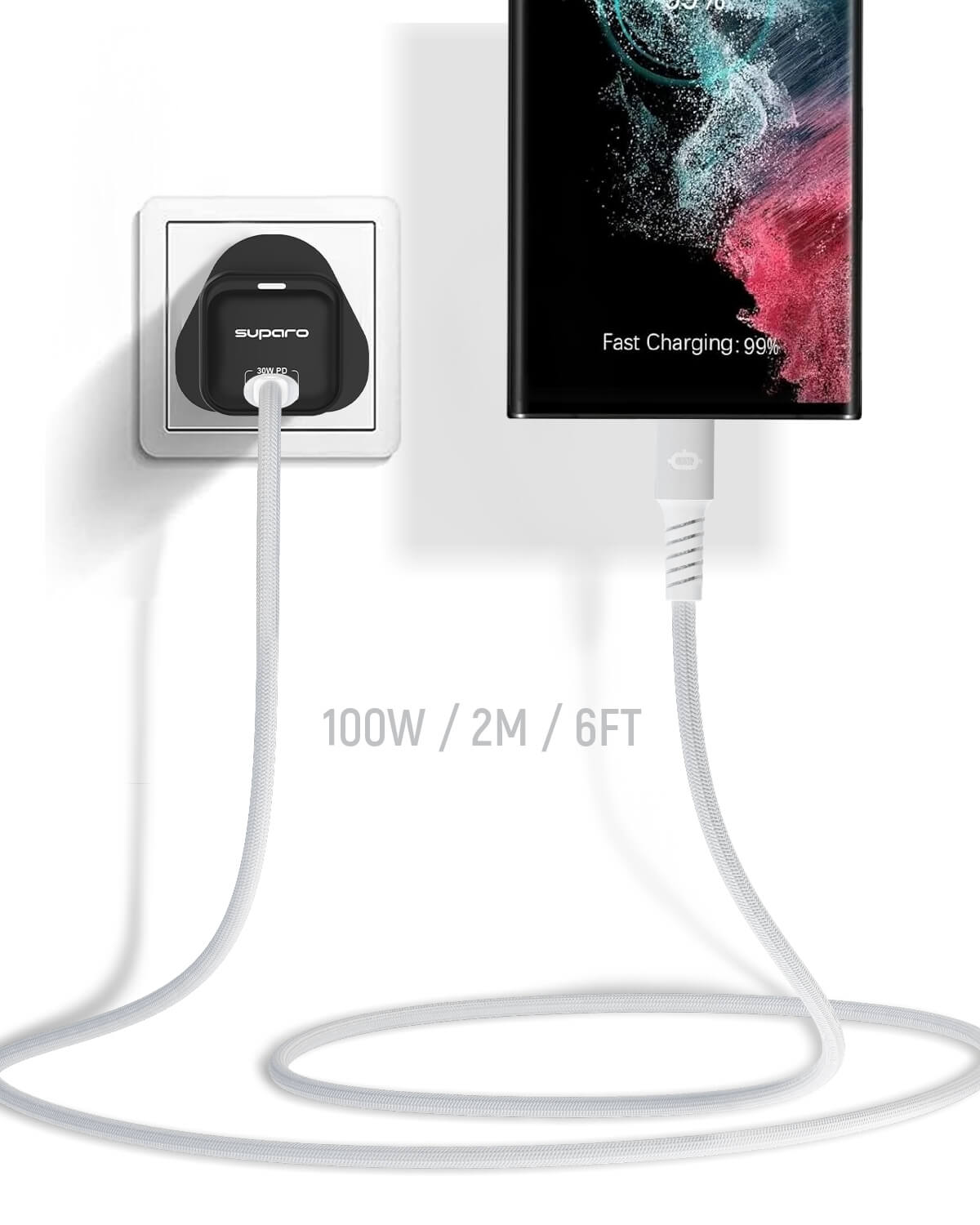 Suparo Type C to Type C-PD 100W, Nylon Braided Charging Cable
