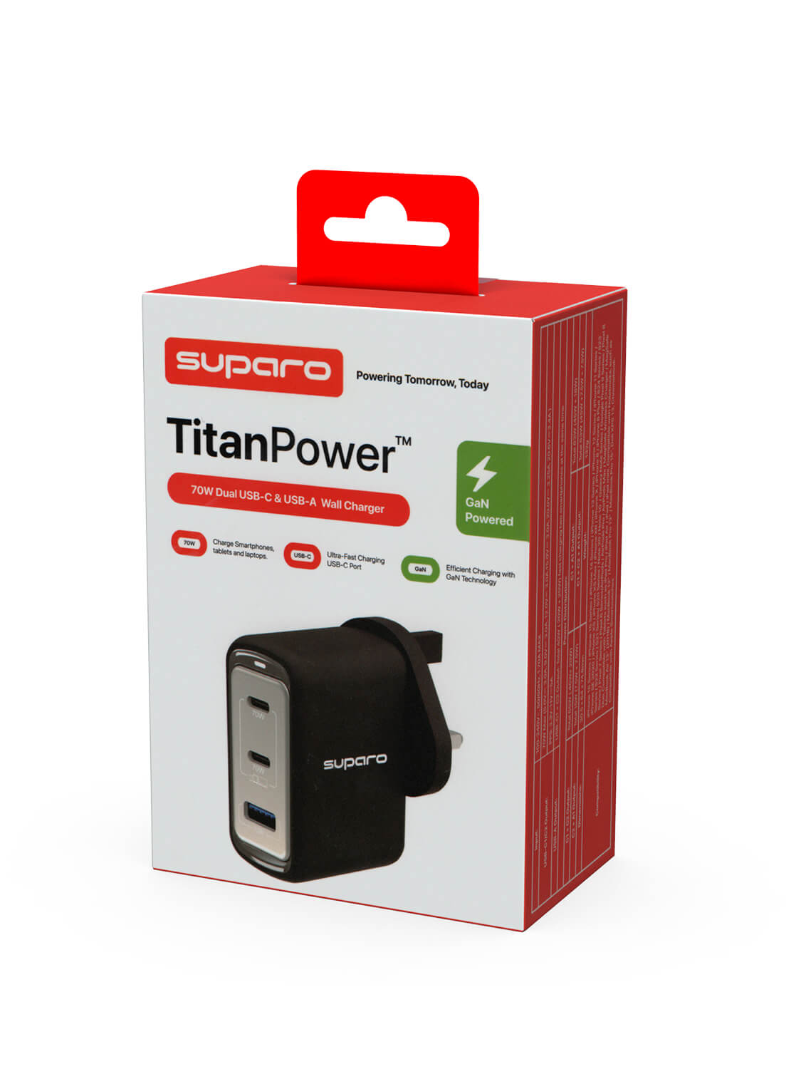 Suparo 70W GAN Dual USB-C & USB-A Charger