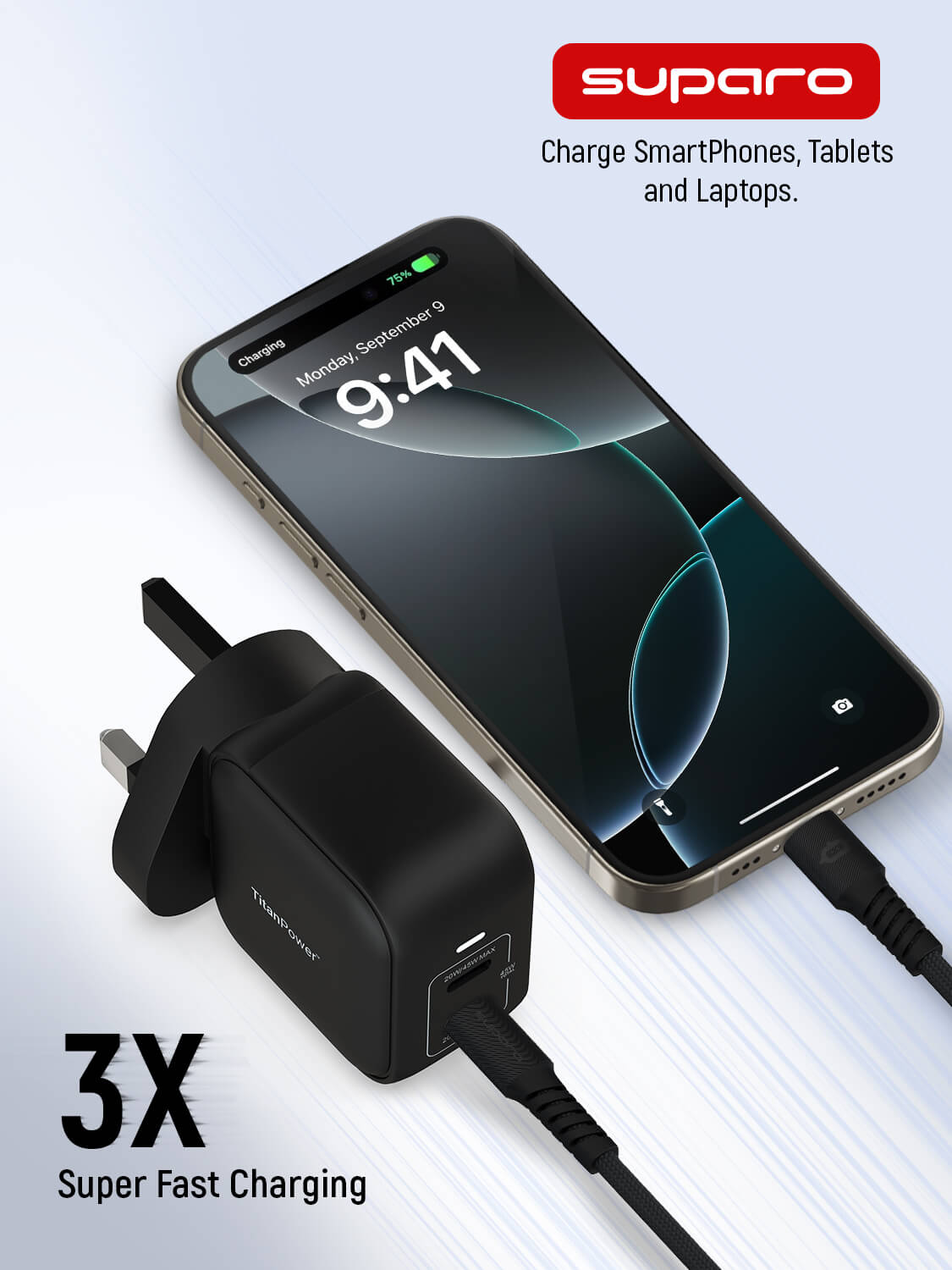 Suparo 45W GAN Dual USB-C Wall Charger (Black)