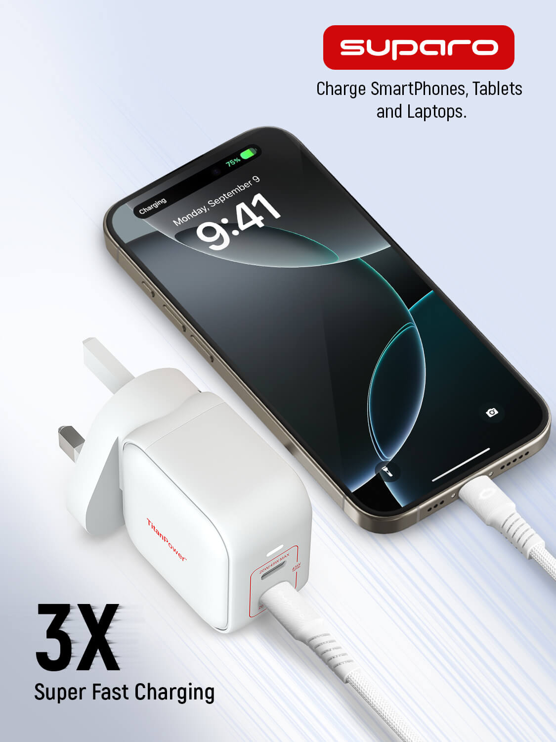 Suparo 45W GAN Dual USB-C Wall Charger (White)