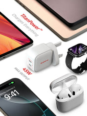 Suparo 45W GAN Dual USB-C Wall Charger (White)